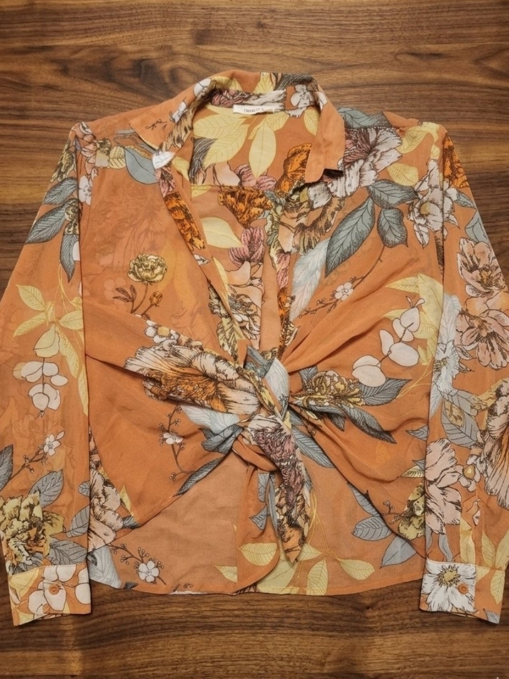 Timing Orange Floral Tie-Front Button-Down Shirt